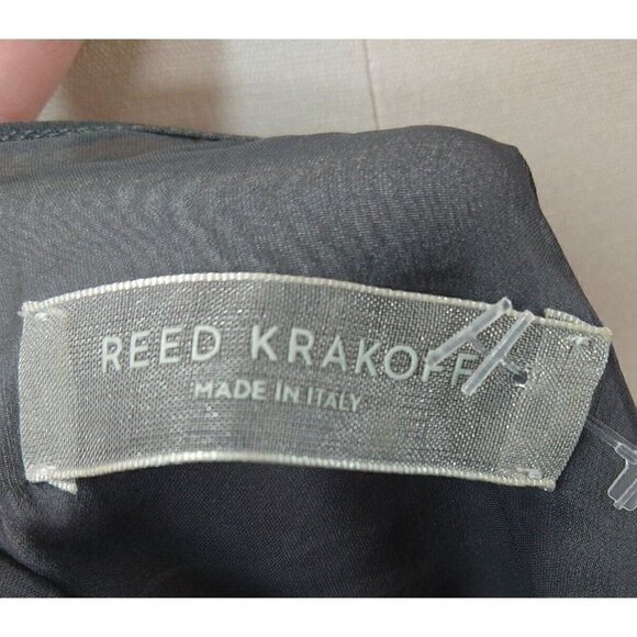 Reed Krakoff Gray Silk Dress Size 8 Blouson Chiffon Overlay Print Asymmetric - Picture 14 of 16